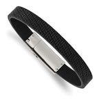 Stainless Steel Polished Textured Black Leather Bracelet for Men