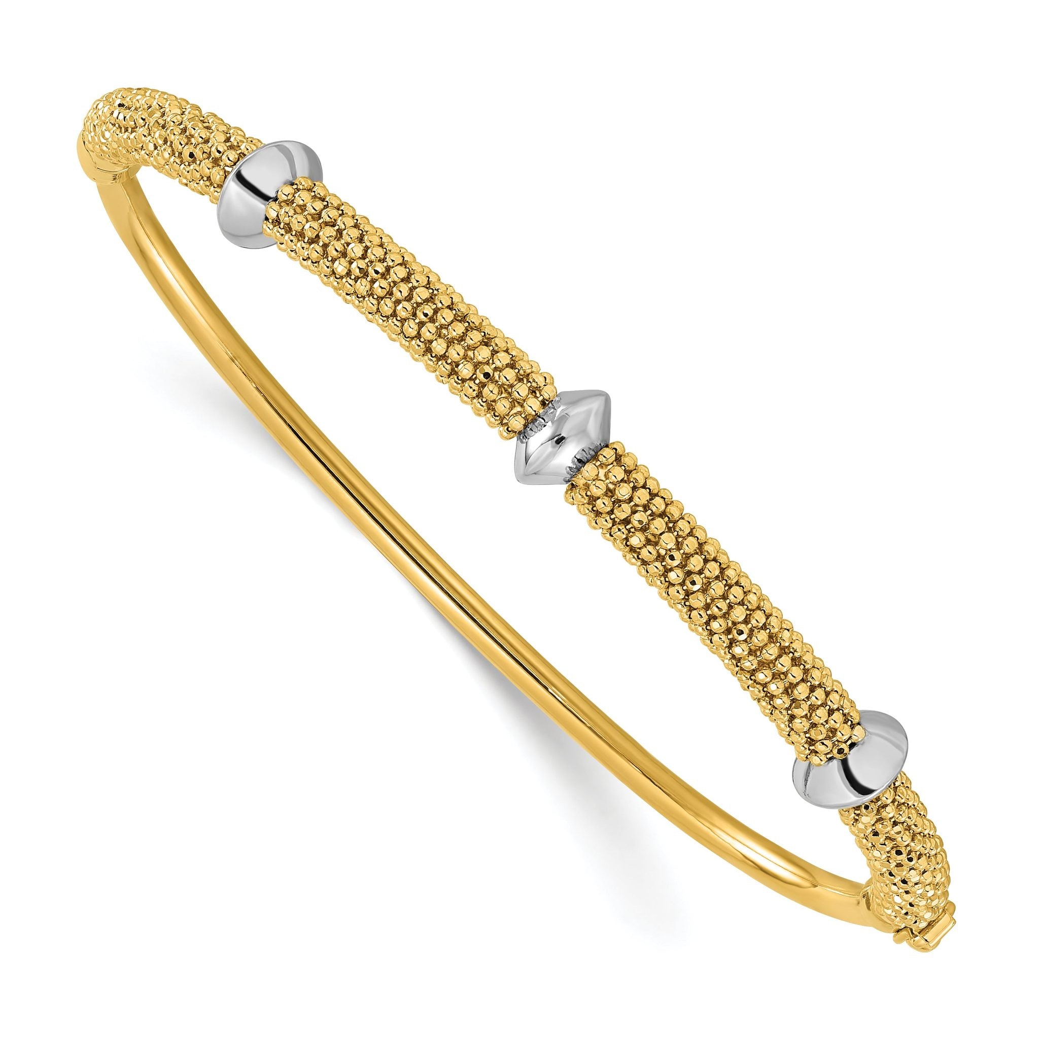 14K Two-tone Polished and Textured Hinged Bangle Main image