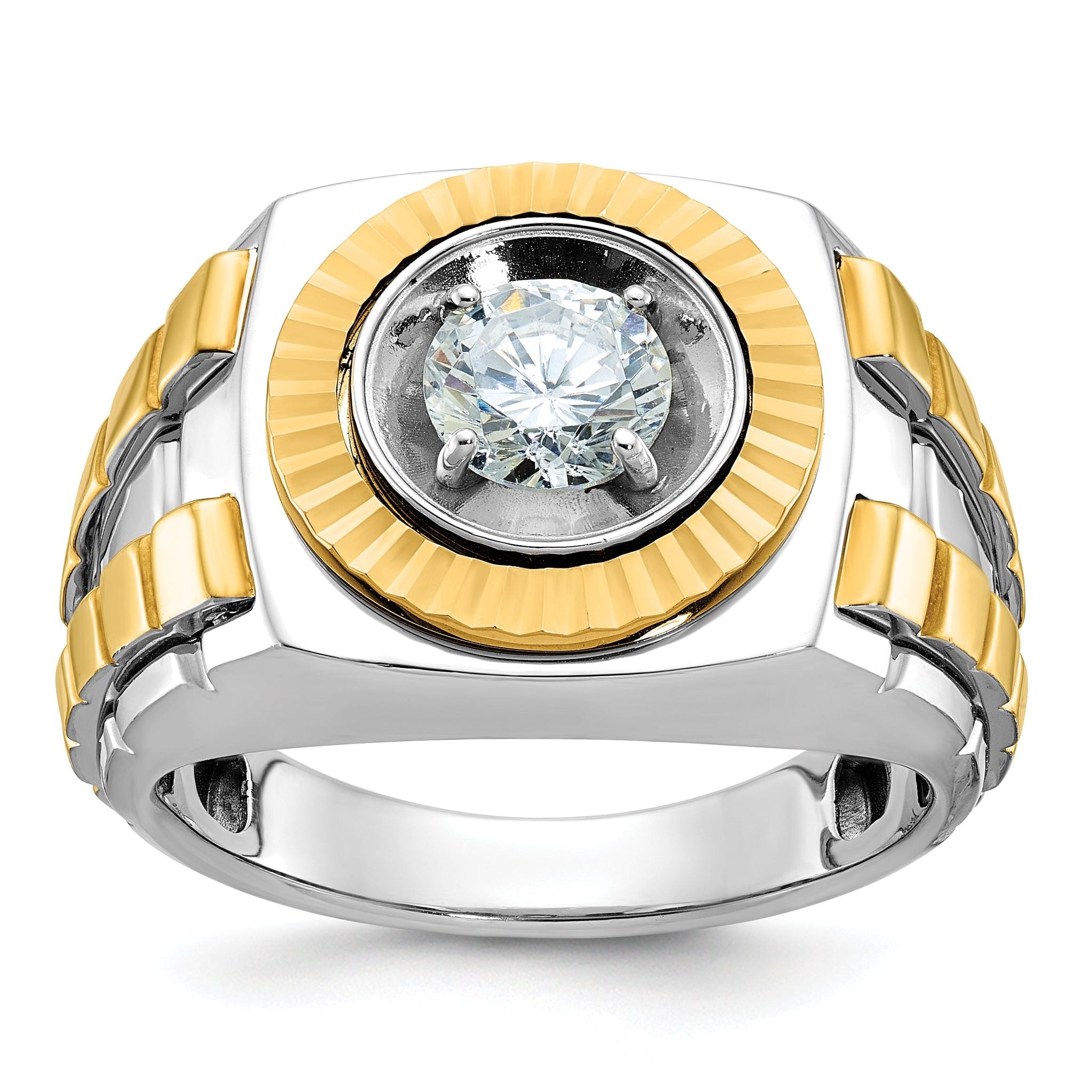 10k Two-tone Men's Polished and Textured Ring Mounting (No Stone Included) (No Stones Included) Main image