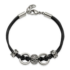 Stainless Steel Antiqued and Polished Leather with ext Bracelet for Women