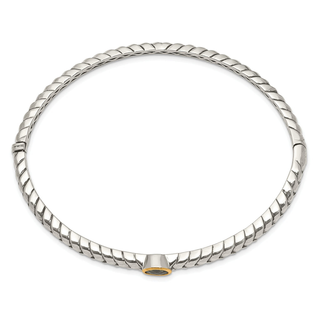 Sophia Jewelers Sterling Silver 14K Gold Peridot Bangle with Hinged Design