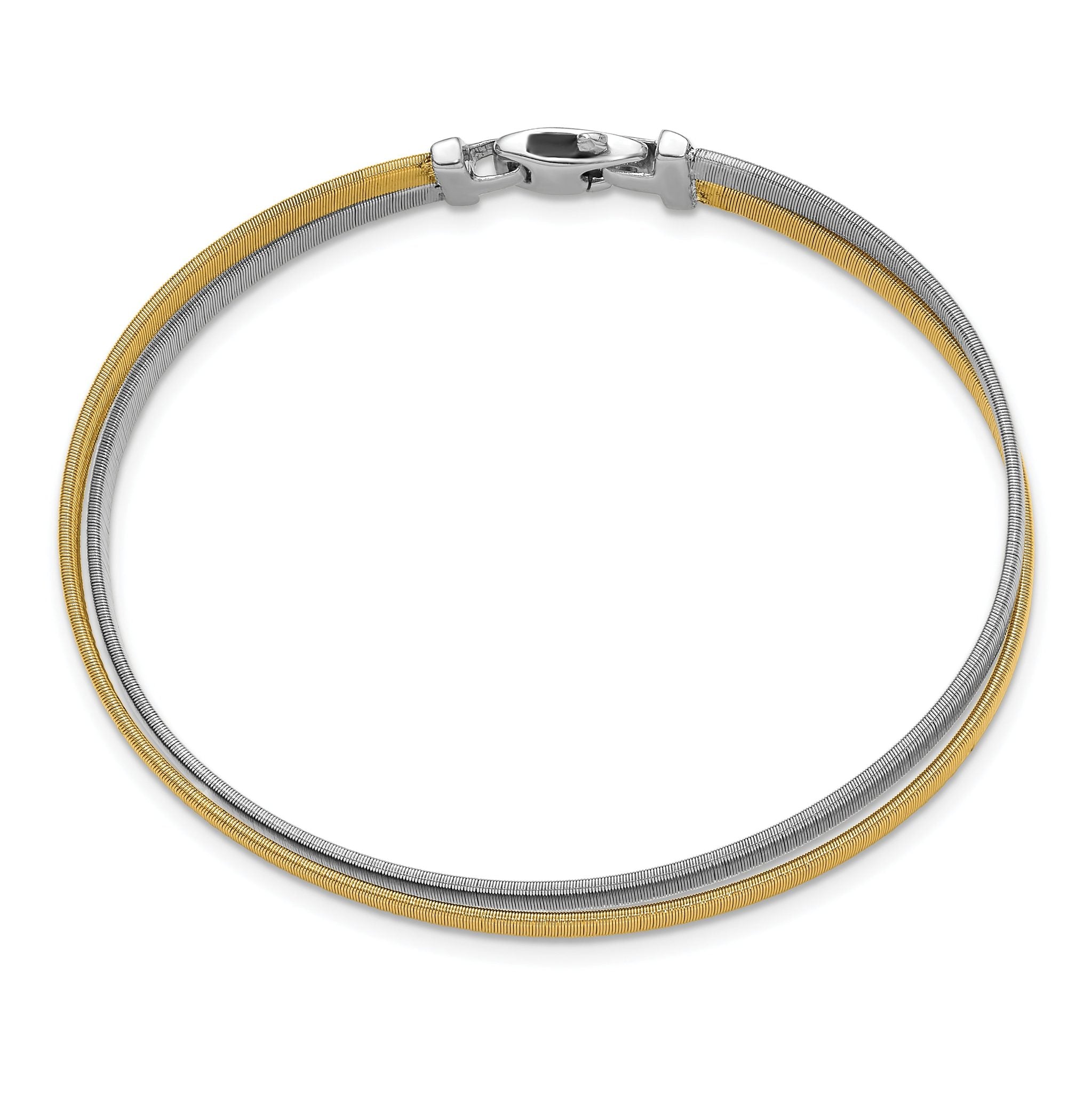Sterling Silver Rhodium/Gold-plated Polished and Satin Bangle Secondary image