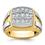 14k Two-tone Men's Polished and Grooved 3-Row 1 Carat AA Quality Diamond Cluster Ring