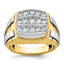 14k Two-tone Men's Polished and Grooved 3-Row 1 Carat AA Quality Diamond Cluster Ring