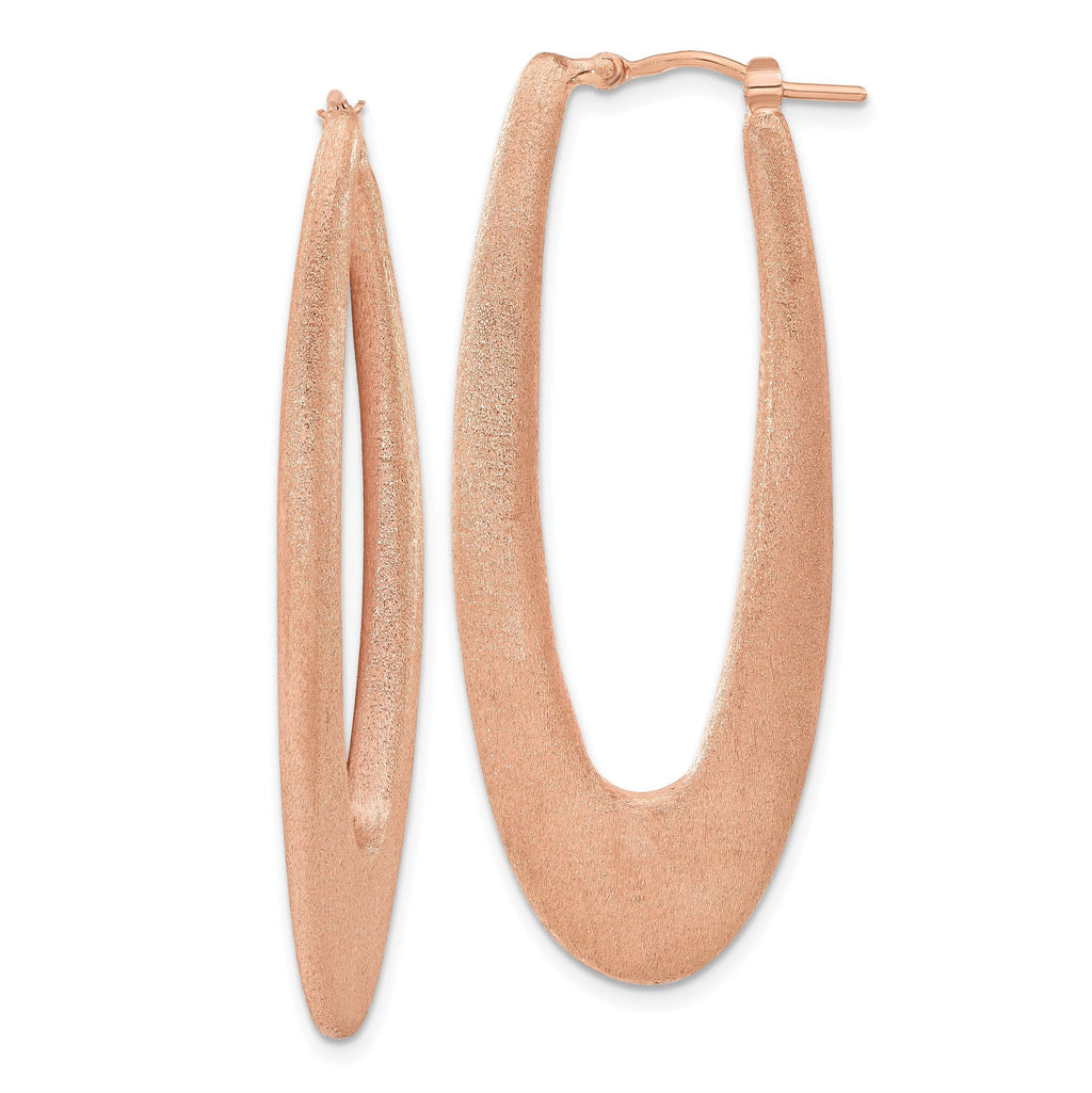 Sterling Silver Rose Gold-Tone Brushed Oval Elongated Hoop Earrings for Women