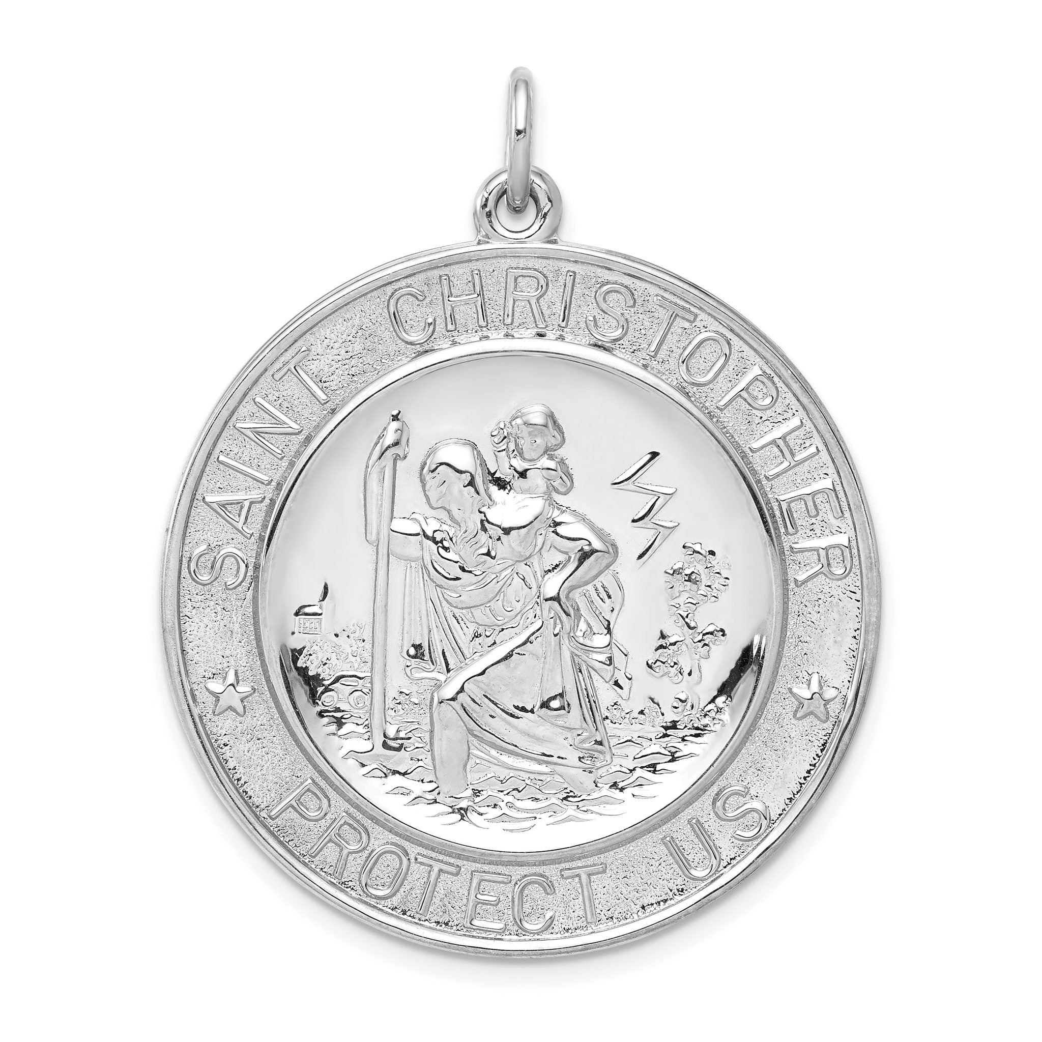 Sterling Silver Saint Christopher Pendant with Rhodium Polished Finish Main image
