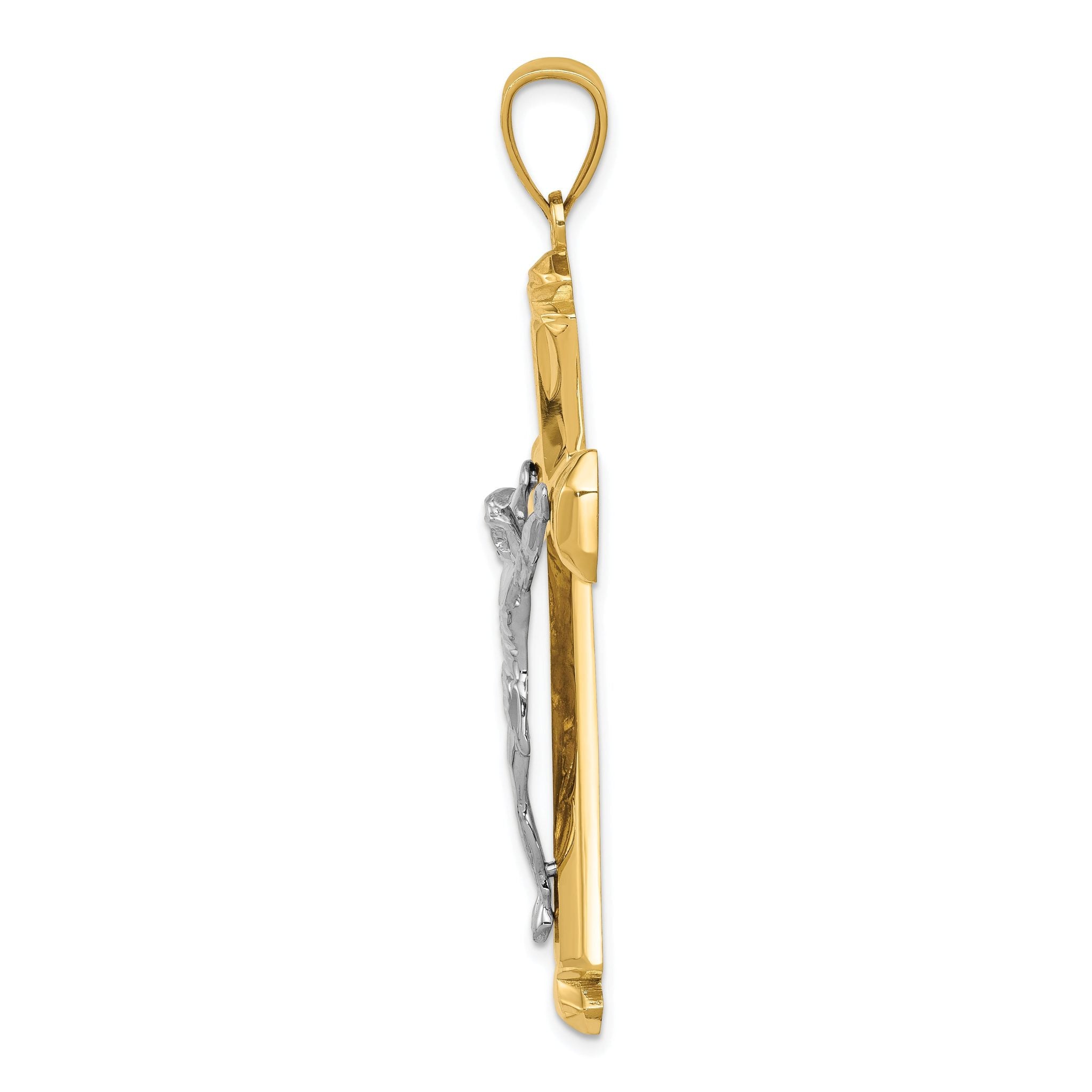 14K Two-Tone Gold Crucifix Pendant with Polished Finish 61mm