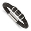 Stainless Steel Brushed and Polished Black IP-plated Black Braided Leather and Rubber Bracelet for Men