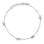 Sterling Silver Dolphins and Beads 4-Station 9 inch Plus 1 inch Extender - Total 10 inch Anklet