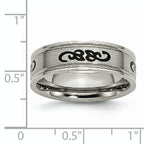 Brushed Ridged-Edge Wedding Band in Titanium with Black Rubber, 7mm