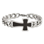 Stainless Steel Polished with Black Carbon Fiber Inlay Cross Bracelet for Men