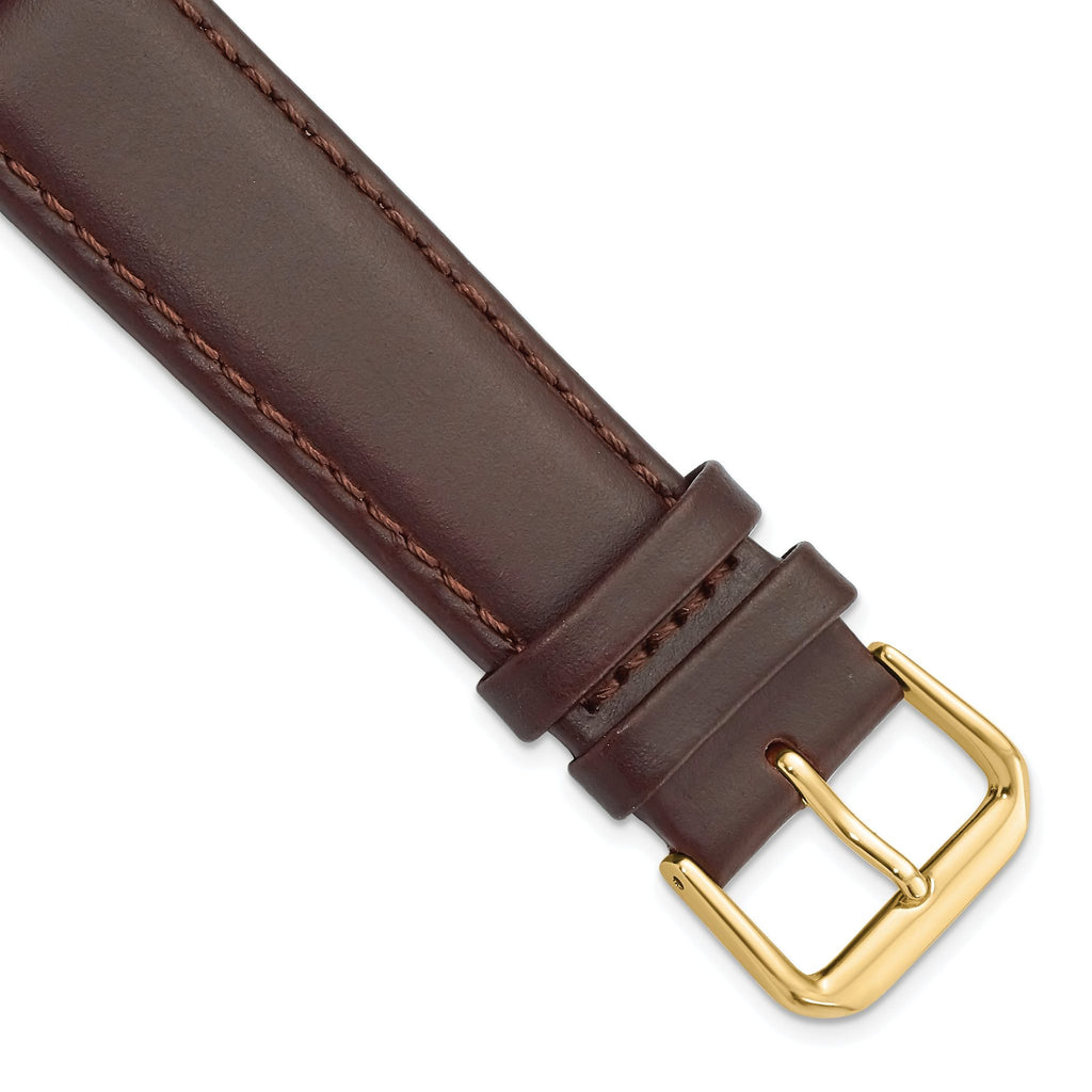 Dark Brown Leather Watch Band in 14mm with Gold-Tone Buckle