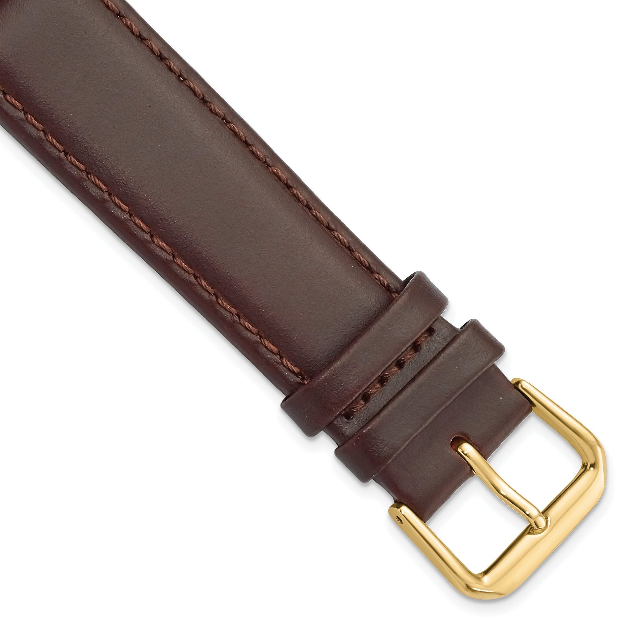 Dark Brown Leather Watch Band in 14mm with Gold-Tone Buckle