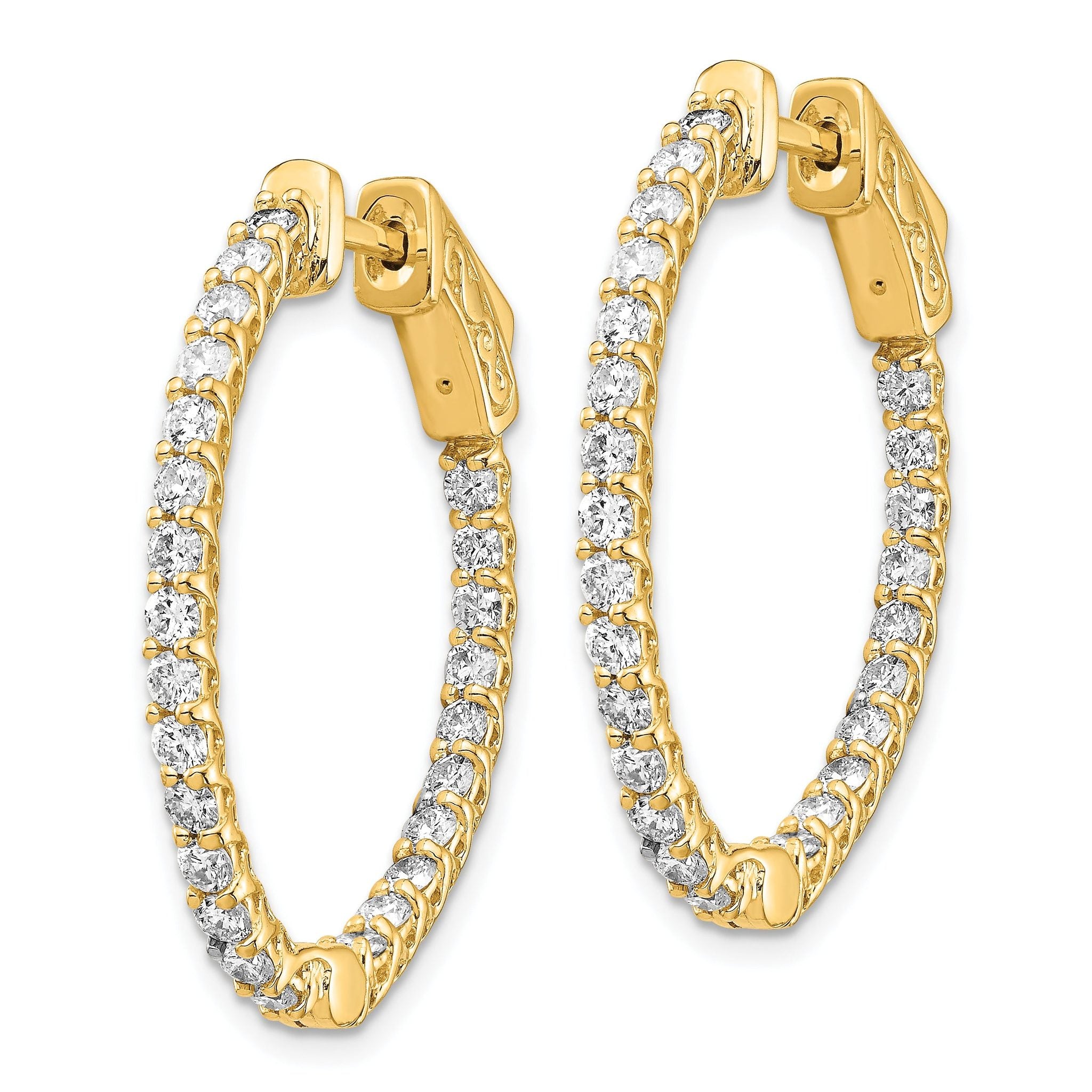14k Diamond Oval Hoop w/Safety Clasp Earrings Secondary image