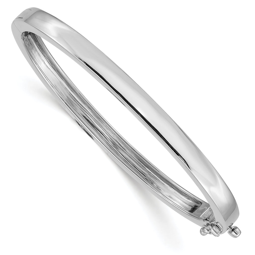14K White Gold Polished Hinged Bangle Bracelet with Safety Clasp Elegant Women's Jewelry