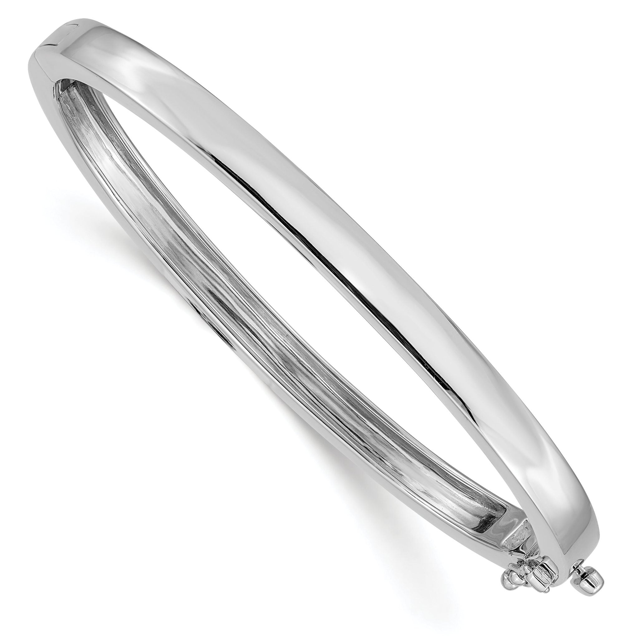 14K White Gold Polished Hinged Bangle Bracelet with Safety Clasp Elegant Women's Jewelry