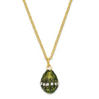 Luxury Giftware Pewter Bejeweled Crystals Gold-tone Enameled REGAL GREEN (Plays Swan Lake) Musical Egg with Matching 18 Inch Necklace