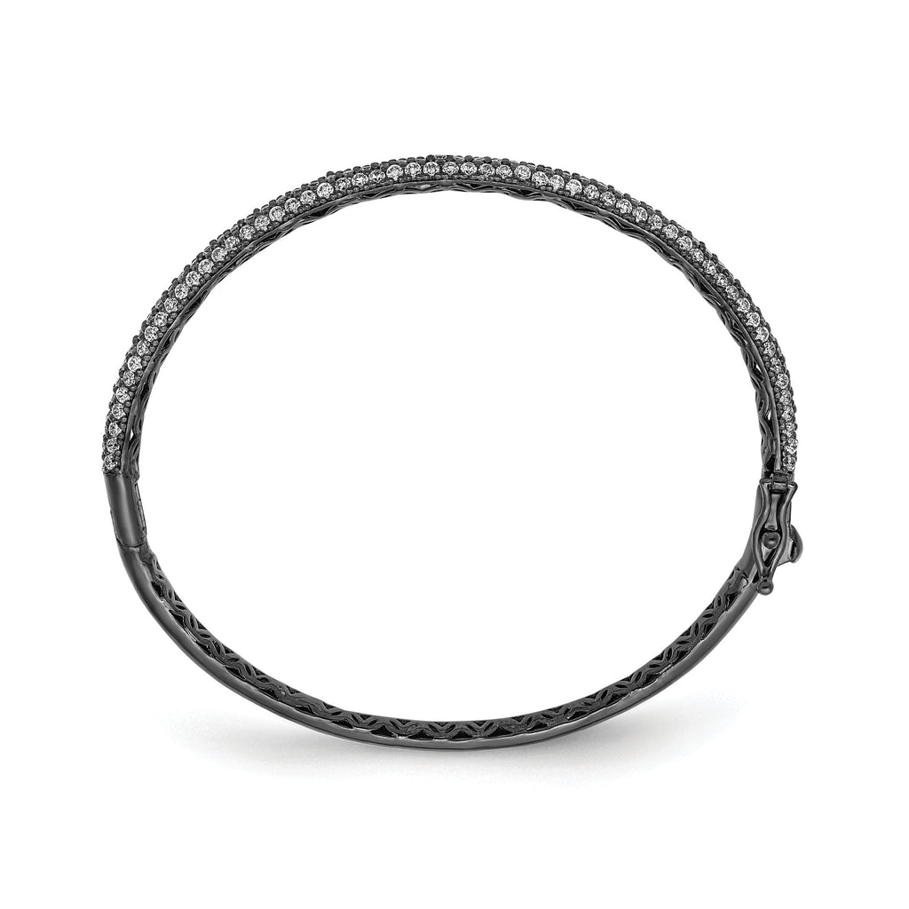 Sterling Shimmer Sterling Silver Black Rhodium-plated 175 Stone PavÃÂ¢Ã¢âÂ¬ÃÂ¡ CZ Hinged Bangle Bracelet