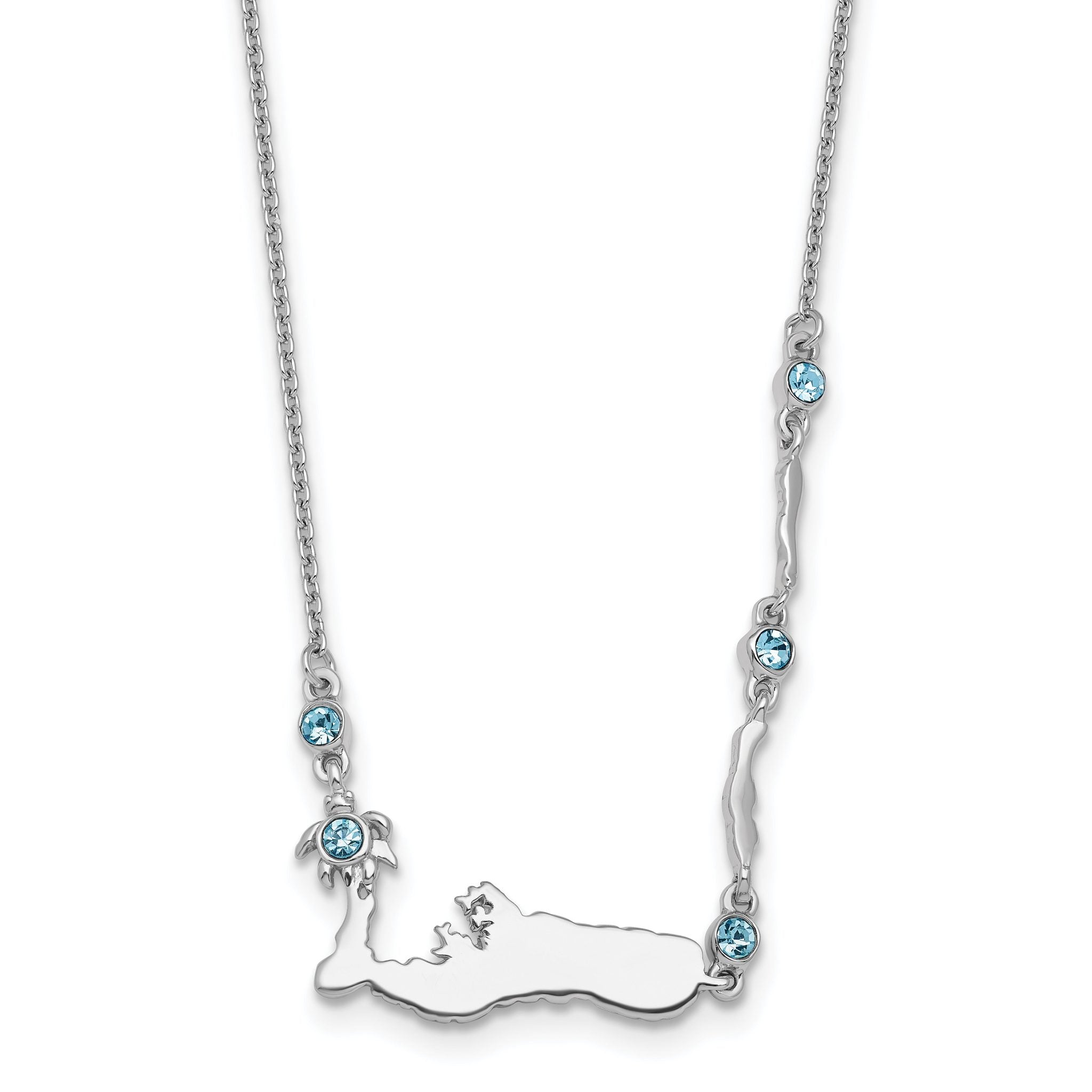 Sterling Silver Rhodium-Plated Polished Crystal Cayman Islands 16 inch with a 1 inch extention Necklace Main image