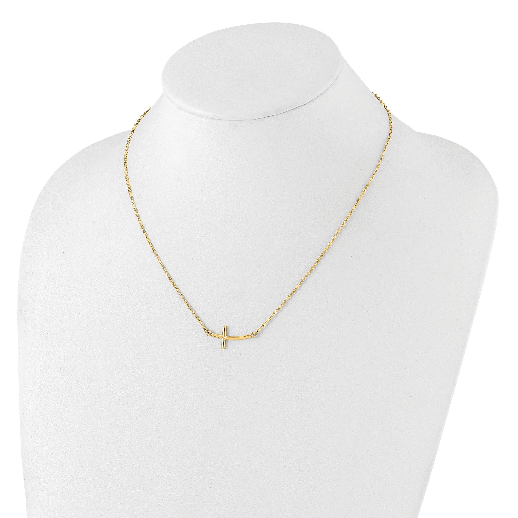 Sterling Silver YG-plated Large Sideways Curved Cross Necklace