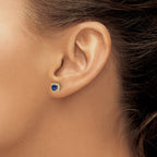 14k 1/10 carat Lab Grown Diamond VS/SI+ G+ and Created Sapphire Complete Square Halo Post Earrings