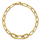 14K Polished Fancy Oval and Twisted Link 7.5 inch Paperclip Bracelet