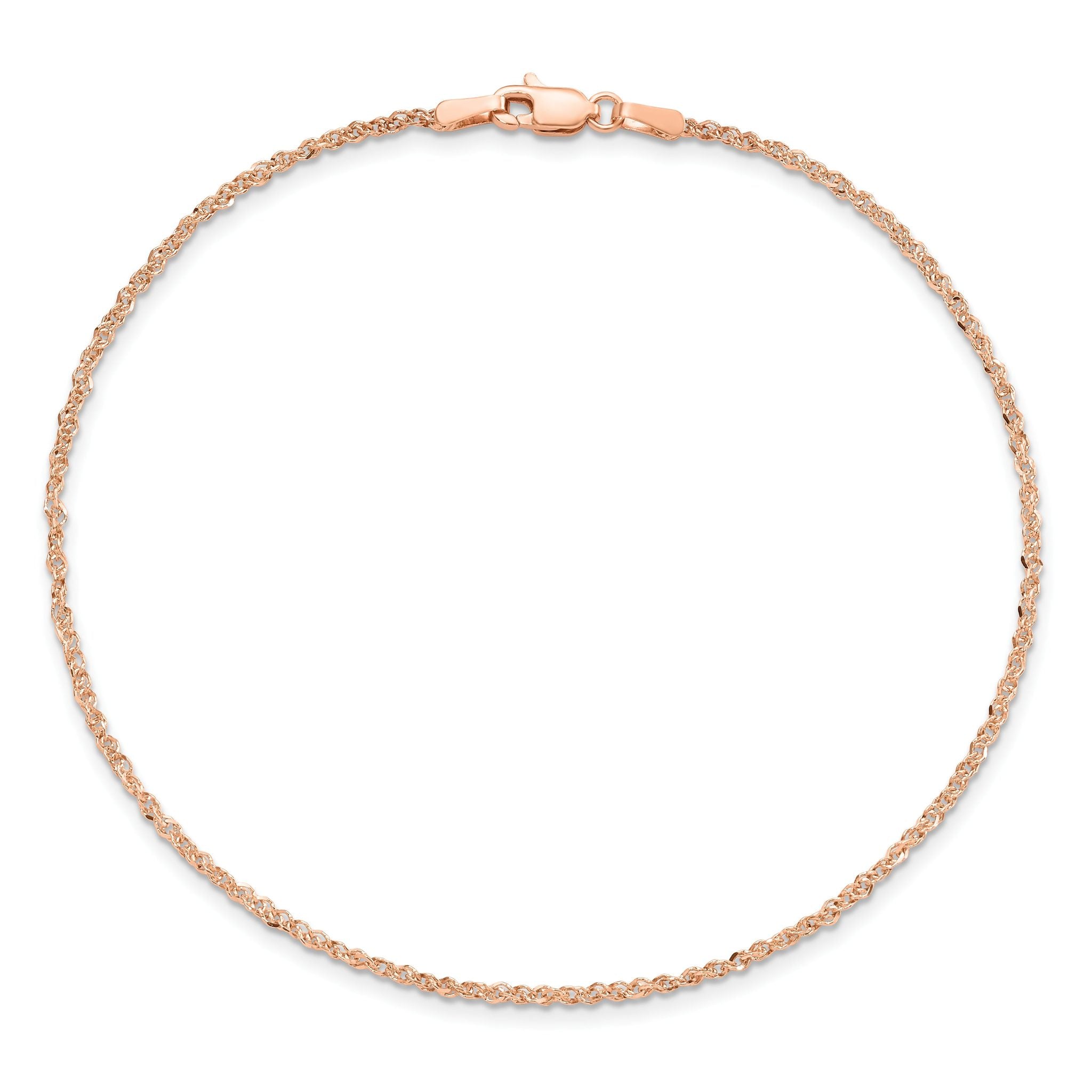 14K Rose Gold 9 inch  1.7mm Ropa with Lobster Clasp Anklet Secondary image