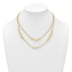 14K Polished and Textured Woven Double Strand with Oval Links 17.5 inch Necklace