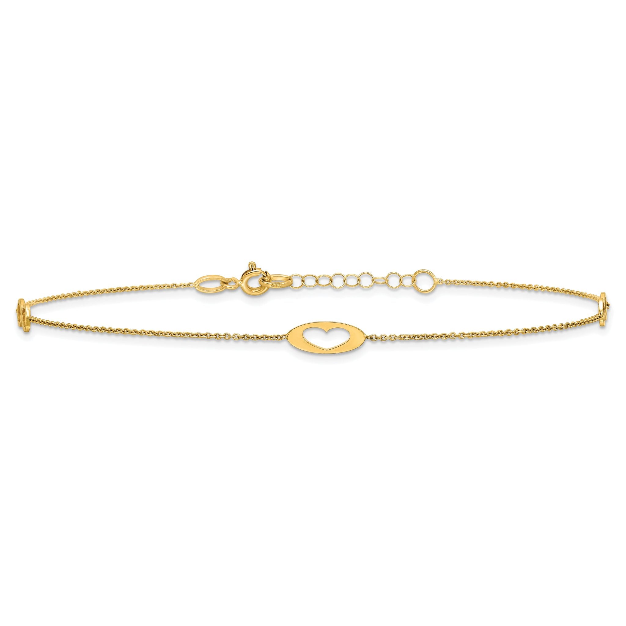 14k Polished Infinity and Heart 9 inch Anklet with 1 inch Extender - Total 10 inch Anklet