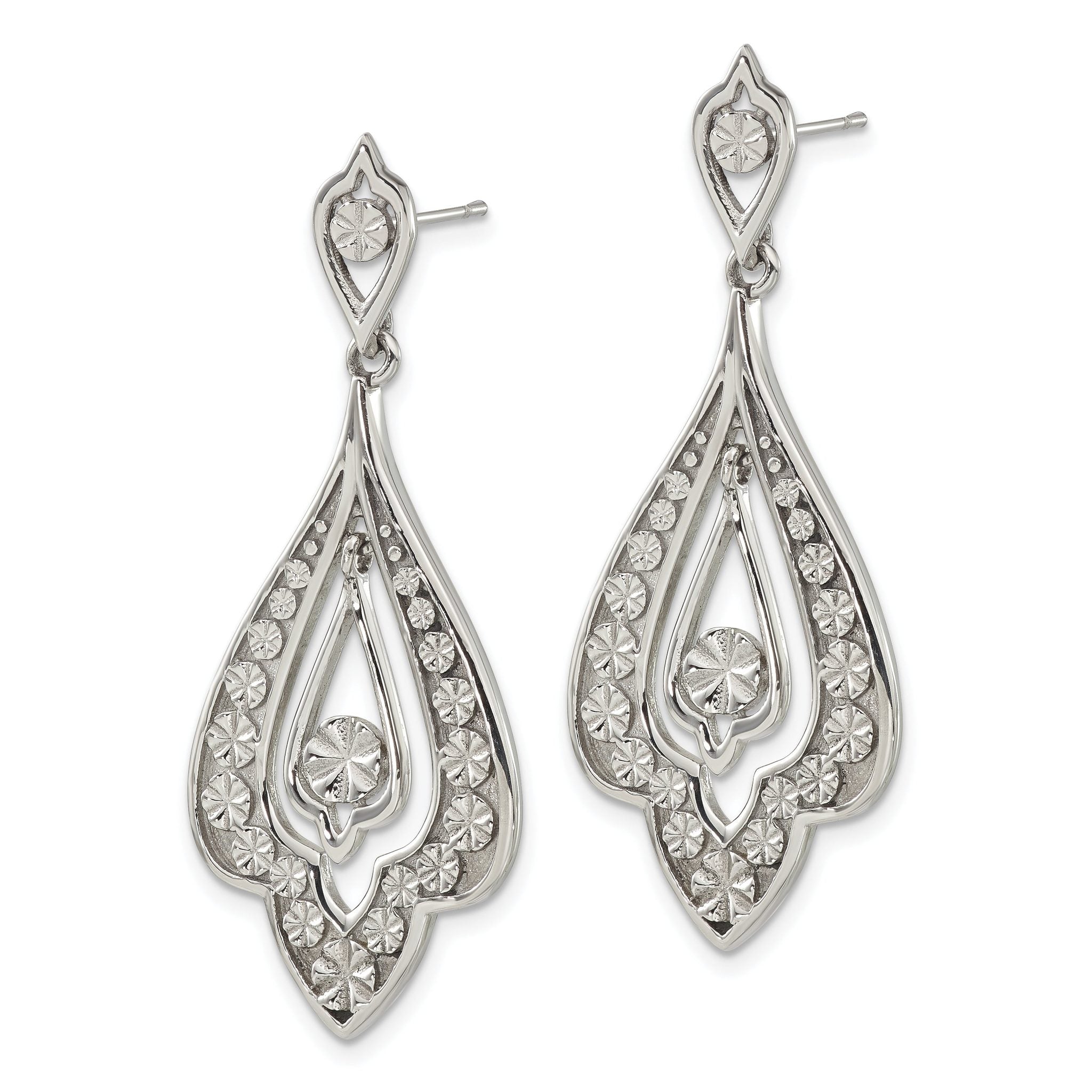 Stainless Steel Polished Textured Drop Dangle Earrings for Women Secondary image