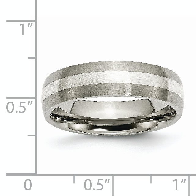 Chisel Titanium Brushed with Sterling Silver Inlay 6mm Band
