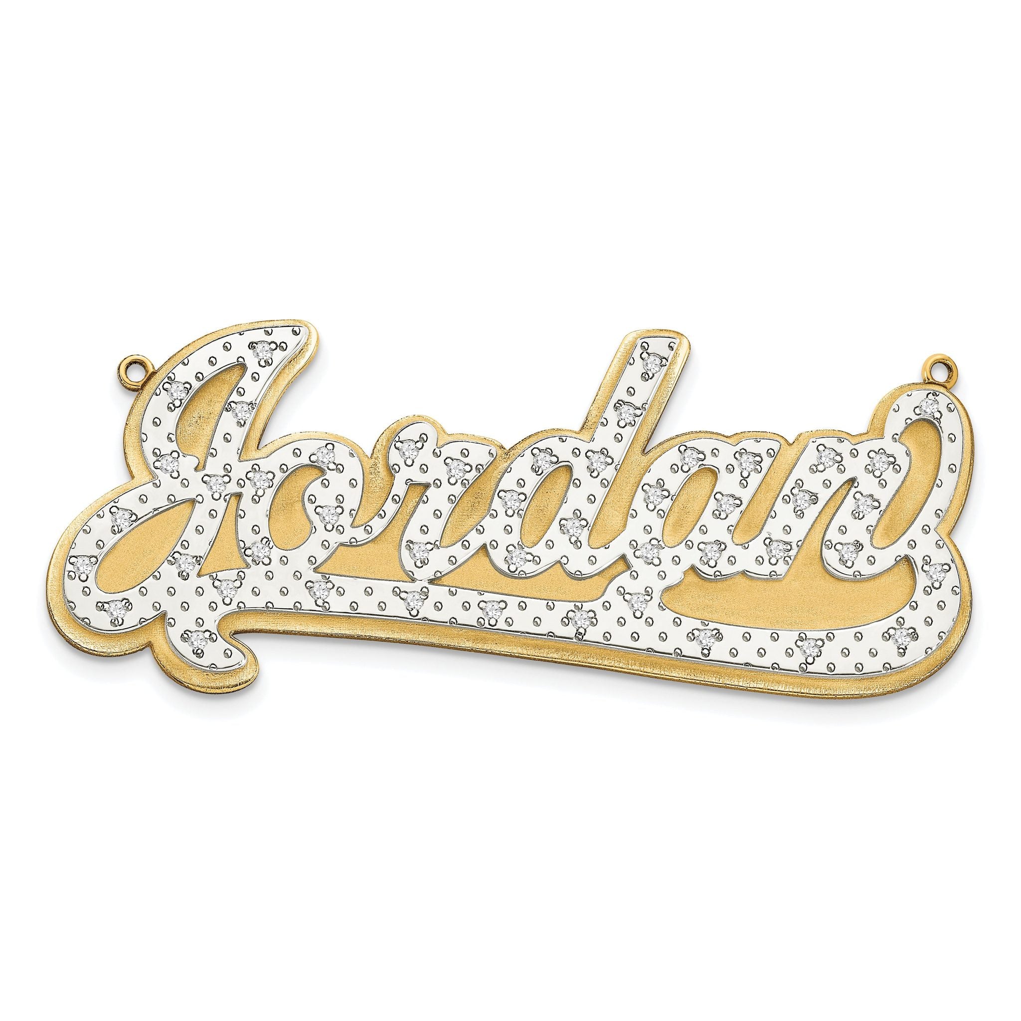 14KY and Rhodium 3D Diamond Name Plate