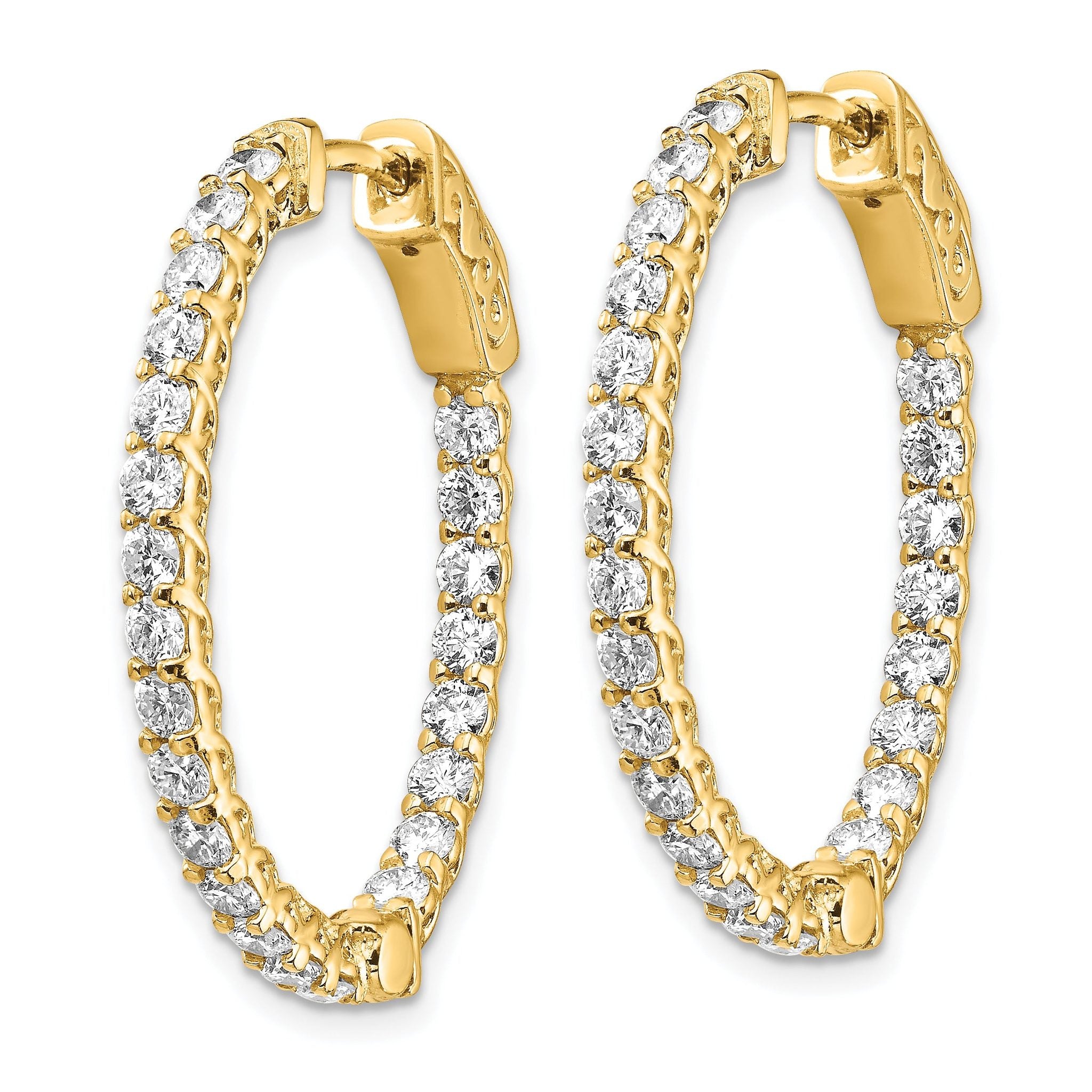 14k Diamond Oval Hoop w/Safety Clasp Earrings Secondary image