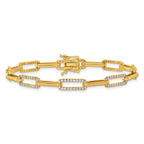 14K Polished Complete 1.4 carat Diamond Paperclip Link 7 inch Bracelet