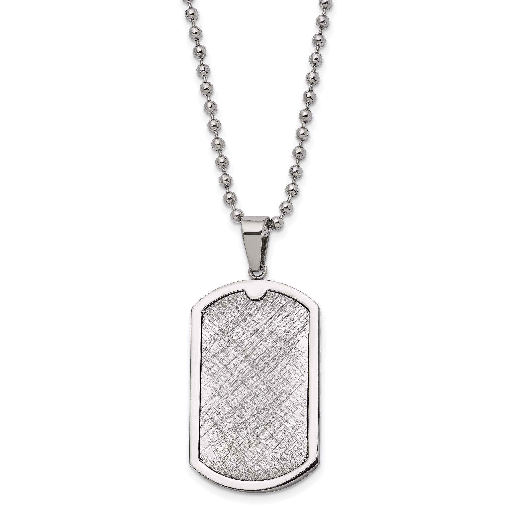 Chisel Stainelss Steel Polished Scratch Finish Center Dog Tag on a 24 inch Ball Chain Necklace Main image
