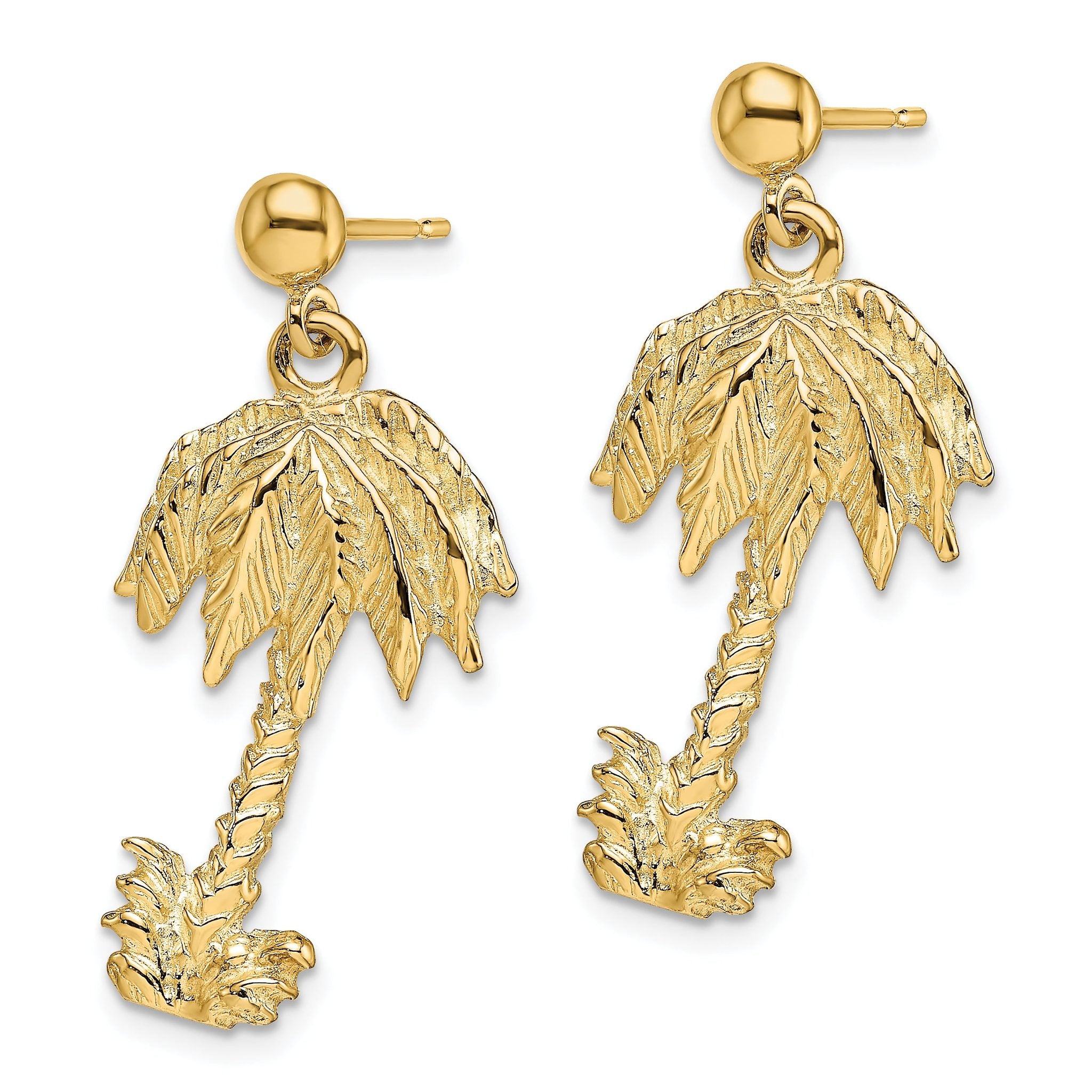 14k Palm Tree Post Dangle Earrings Secondary image