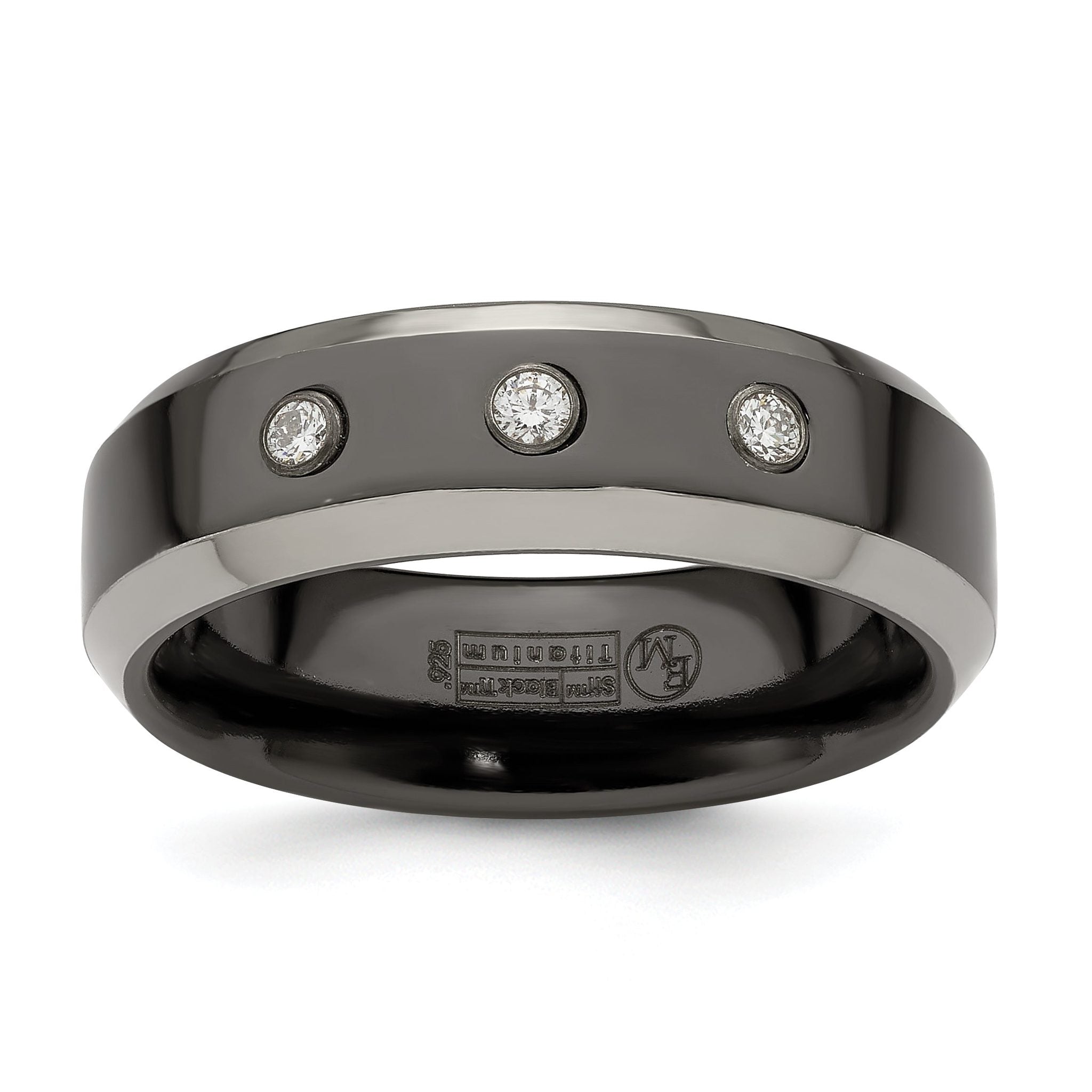 Edward Mirell Black Ti with Beveled Titanium Edge 1/10 carat Diamond with Sterling Silver Bezel 7mm Band Main image