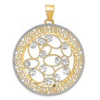 14K Gold White Rhodium Filigree Pendant with Diamond-Cut Detailing