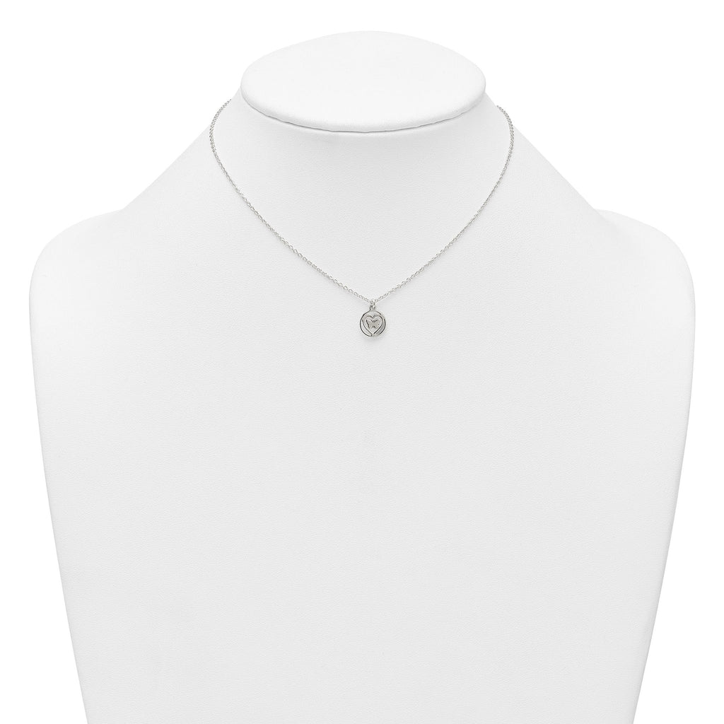Sterling Silver Polished and Textured Butterfly in Heart Childrens 14 inch Necklace and Post Earrings Set