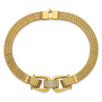 14k Polished CZ Center 7.5 inch Fancy Zig-Zag Link Bracelet