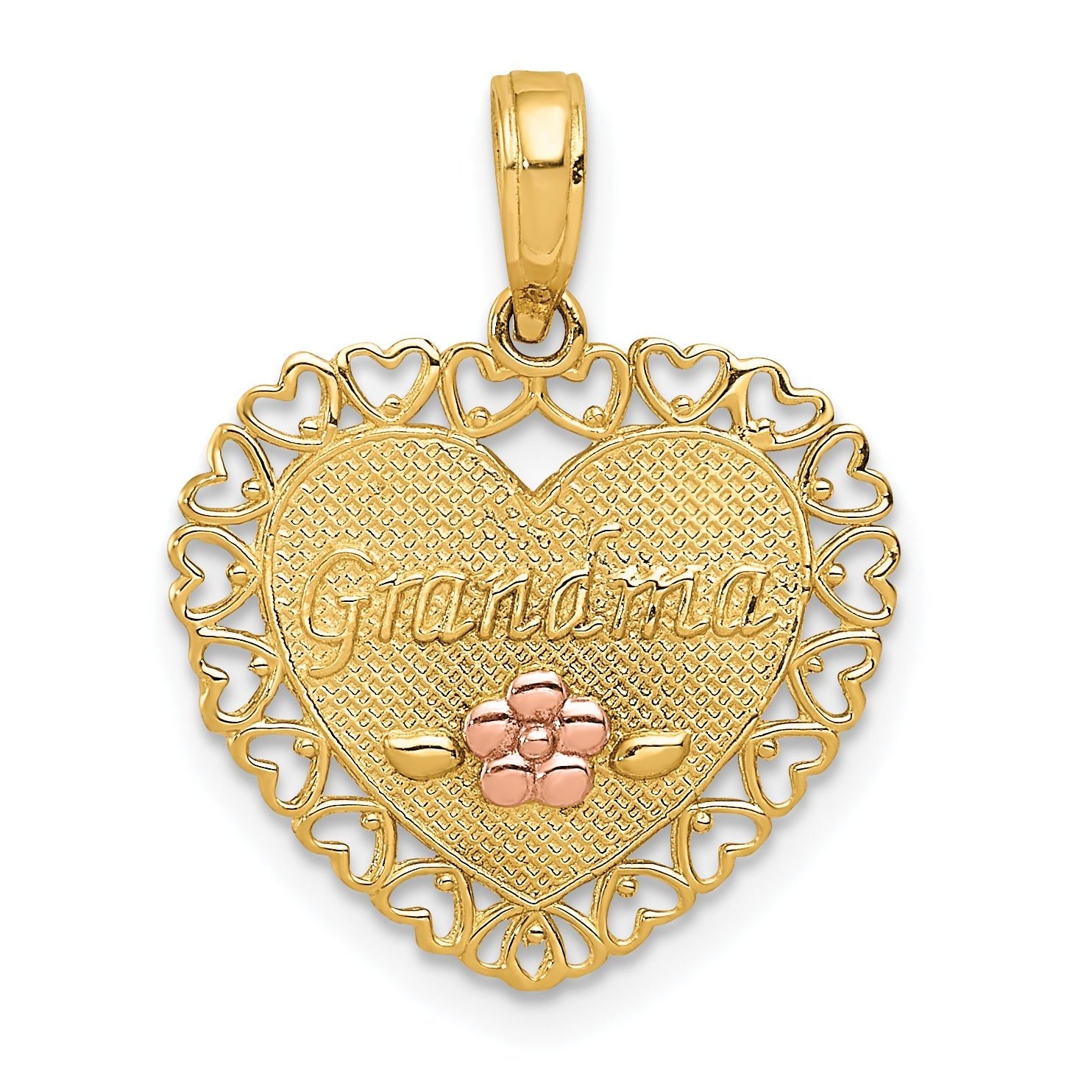 14K Two-Tone Gold Grandma Heart Charm with Flower Elegant Gift Main image