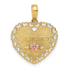 14K Two-Tone Gold Grandma Heart Charm with Flower Elegant Gift