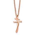 Chisel Stainless Steel Polished Rose IP-plated Twisted Cross Pendant on an 18.25 inch Cable Chain Necklace