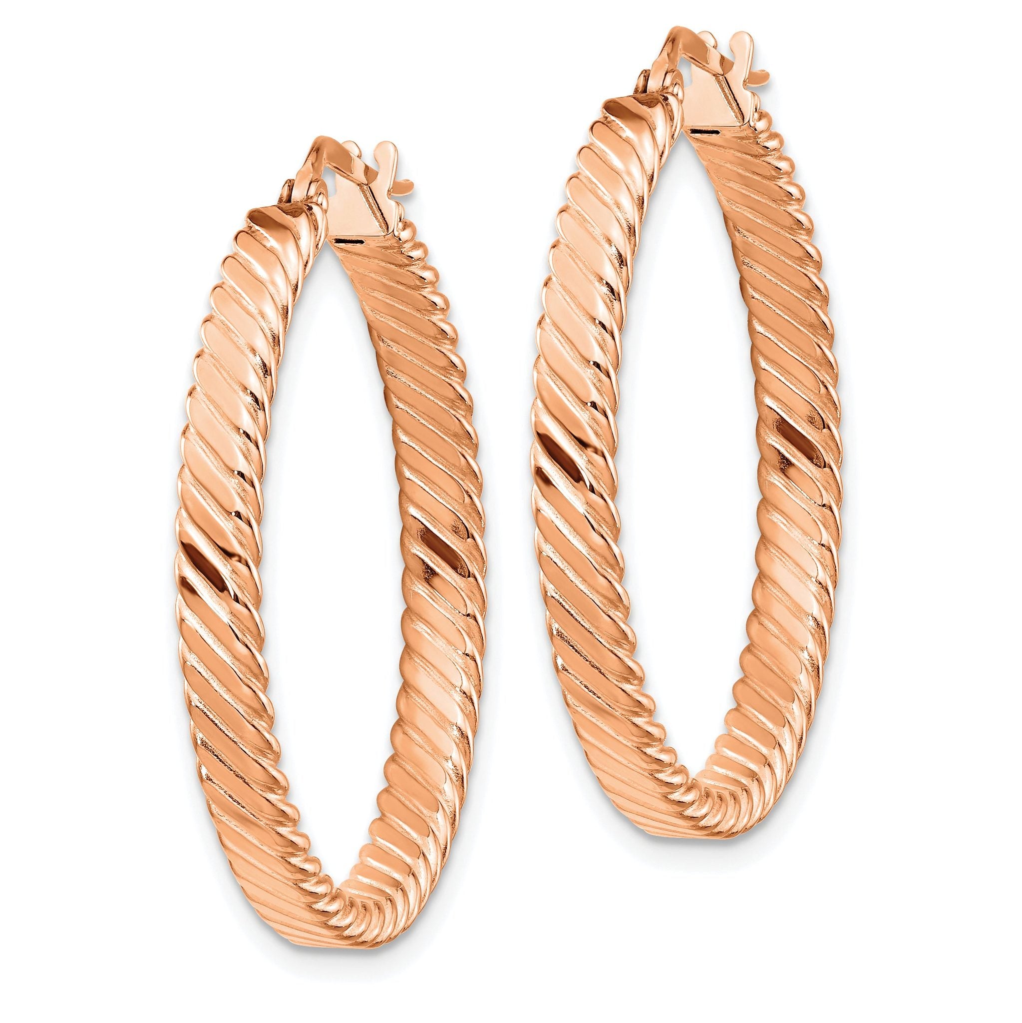 14K Rose Gold Large 3mm Patterned Hoop Earrings Secondary image