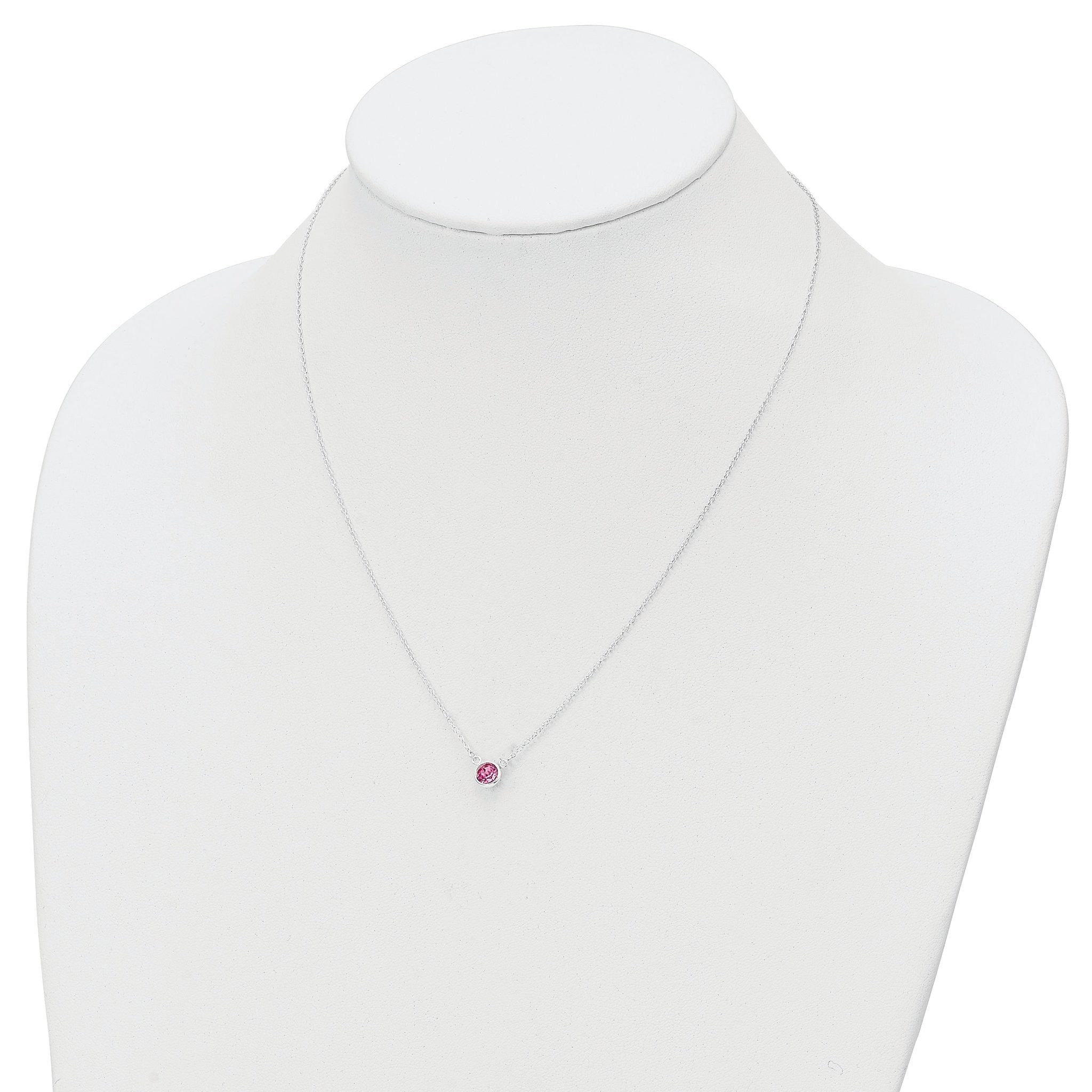 Sterling Silver Rhodium-plated Pink Crystal 18.5 inch Necklace