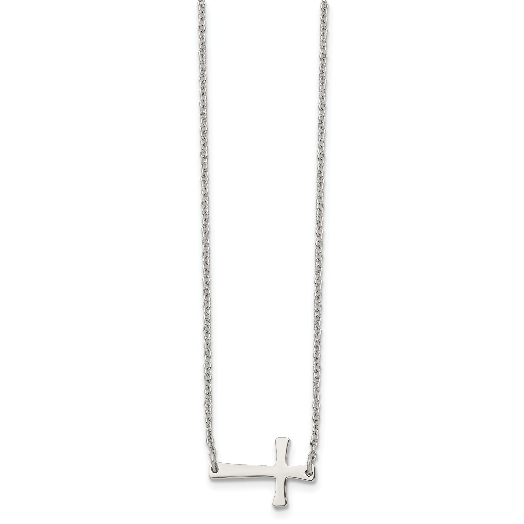 Sophia Jewelers Unisex Polished Stainless Steel Sideways Cross Necklace