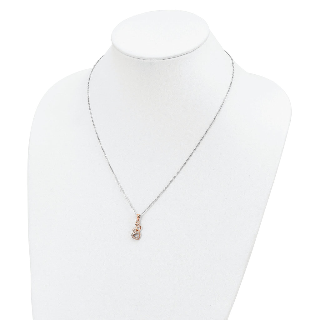 Sophia Jewelers Sterling Silver Rose Gold-Plated Four Hearts CZ Necklace
