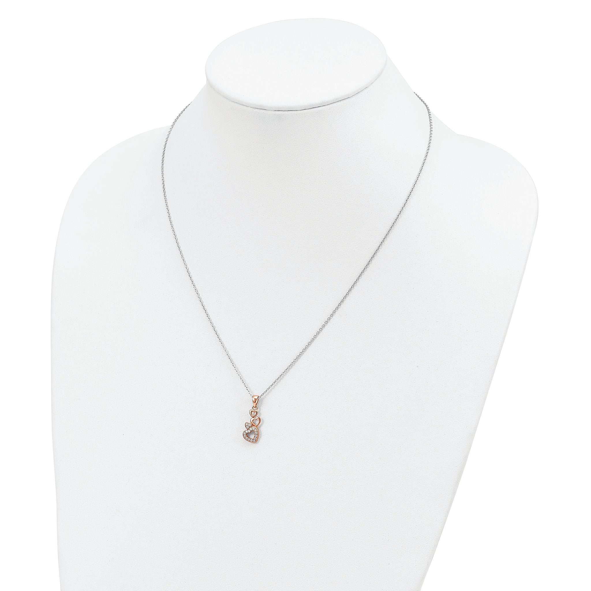 Sophia Jewelers Sterling Silver Rose Gold-Plated Four Hearts CZ Necklace