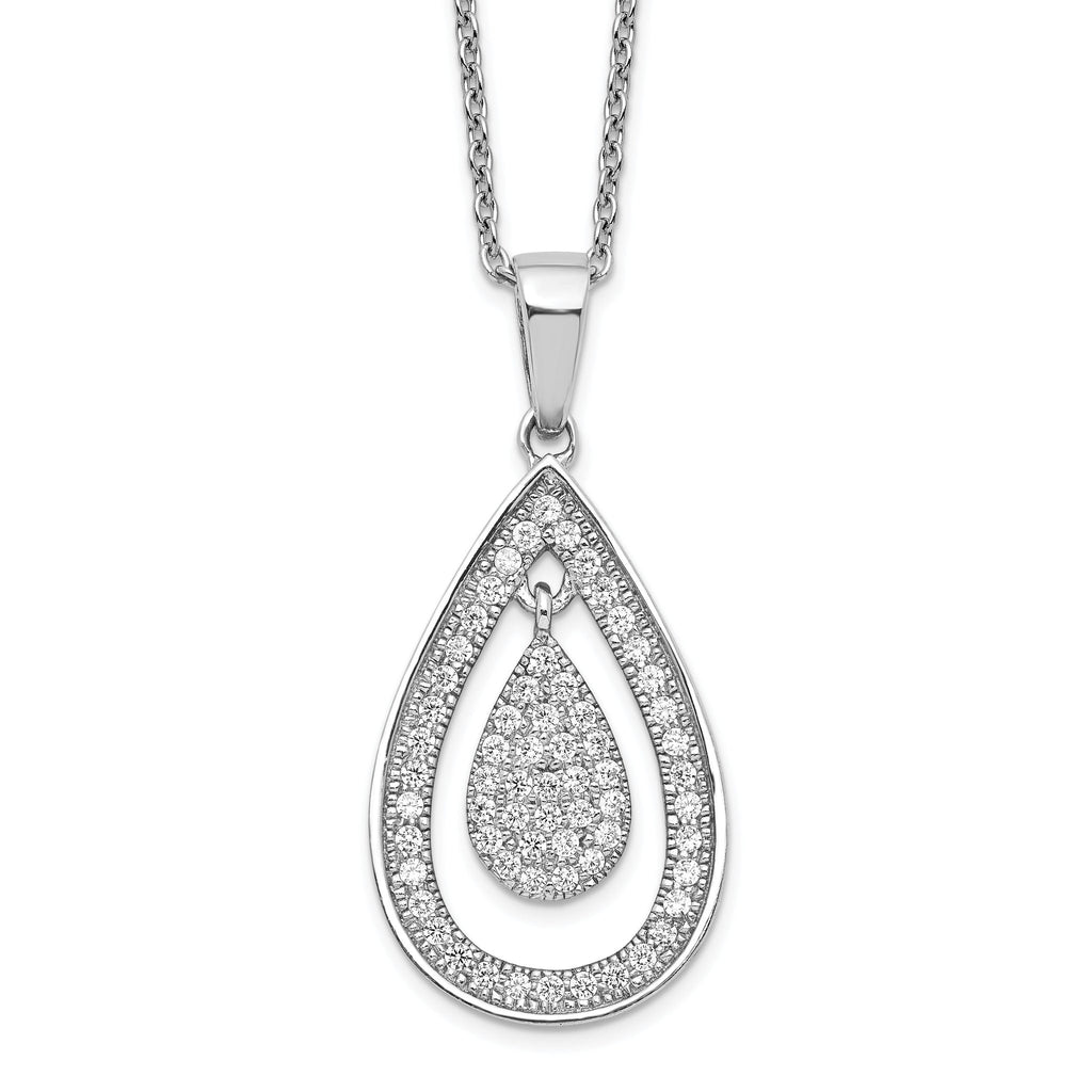 Brilliant Embers Sterling Silver Rhodium-plated 64 Stone 18 inch Micro PavÃƒÆ’Ã†â€™Ãƒâ€šÃ‚Â¢ÃƒÆ’Ã‚Â¢Ãƒâ€šÃ¢â‚¬Å¡Ãƒâ€šÃ‚Â¬ÃƒÆ’Ã¢â‚¬Â¦Ãƒâ€šÃ‚Â¡ CZ Teardrop Necklace with 2 Inch Extender