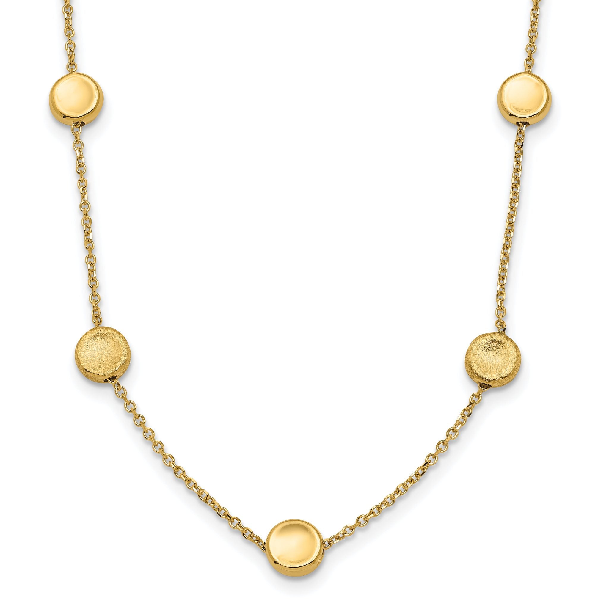 14K Gold Beaded Necklace with Polished Satin Finish and Lifetime Warranty Main image